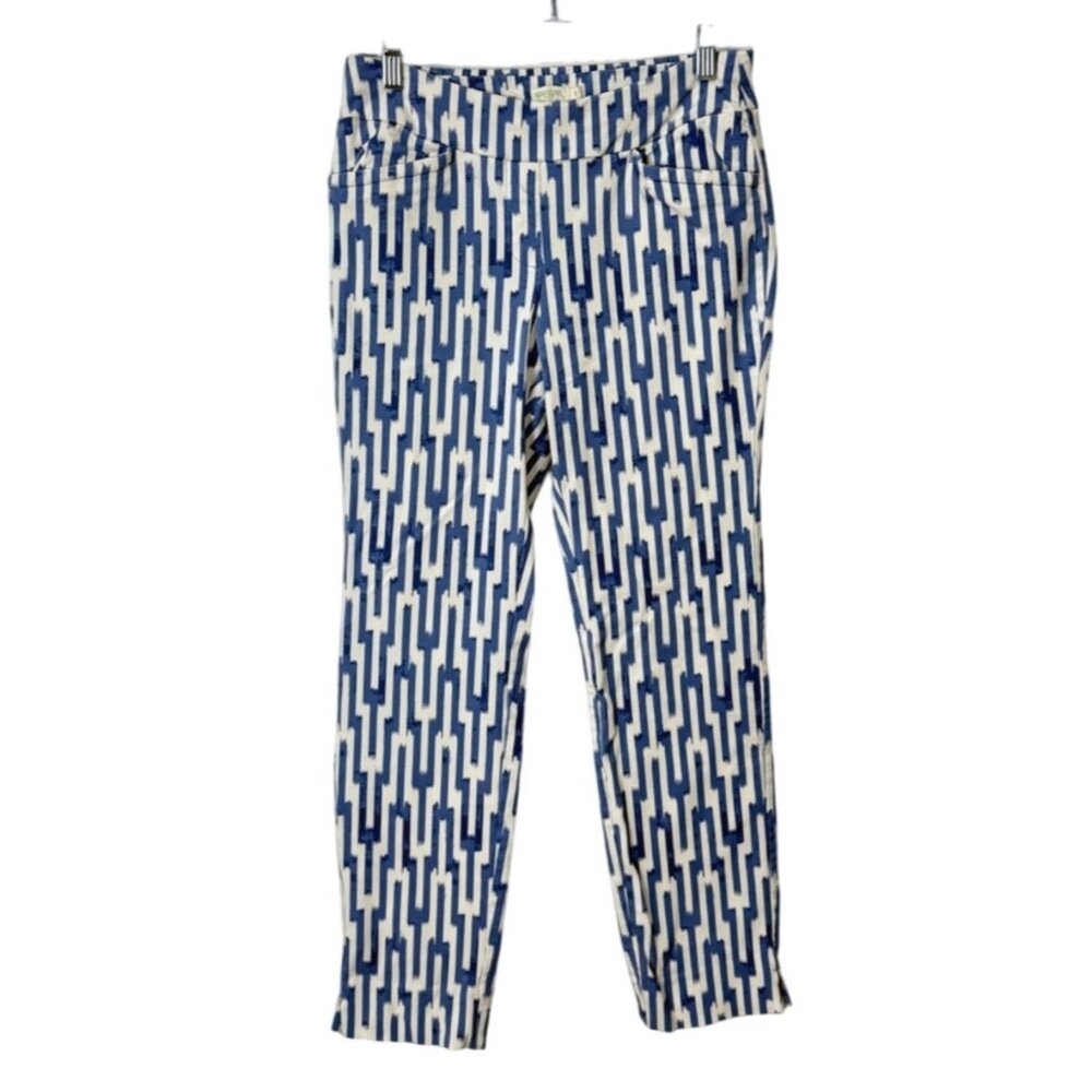 Spartina 449 Size S Maren Pull On Pants Tummy Smoothing Blue White Geometric